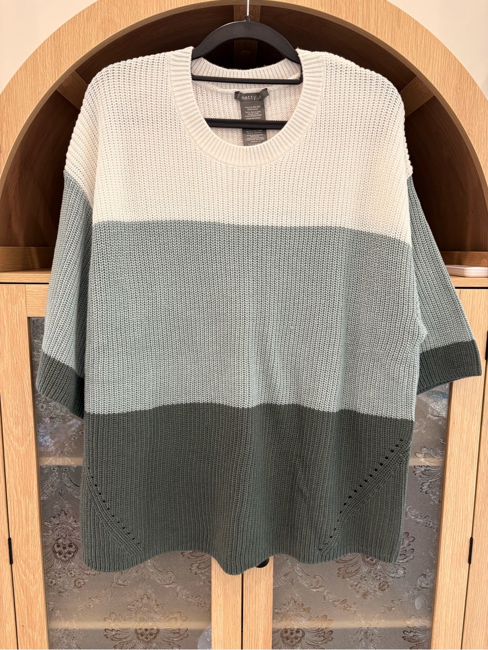 Never worn!Matty M Colorblock Crewneck Sweater - White, Light Gray & Olive Green